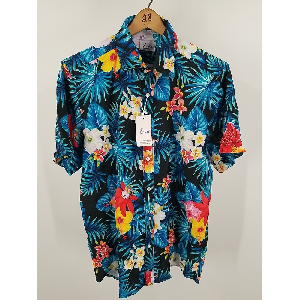 Euow Hawaiian Shirt Mens Floral Short Sleeve Button Up‎ Medium - Picture 5 of 8